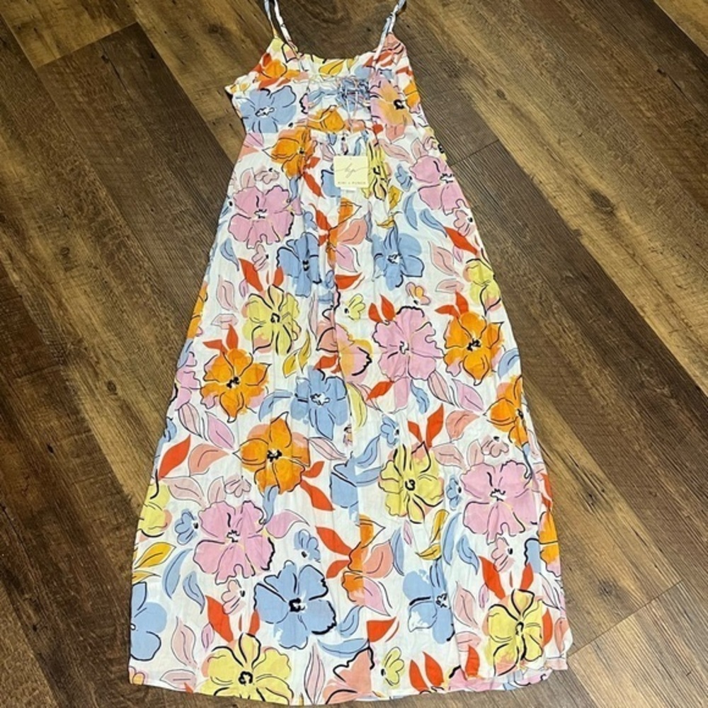 Kiwi + Punch Floral Maxi‎ Dress,  size small adjustable ties back